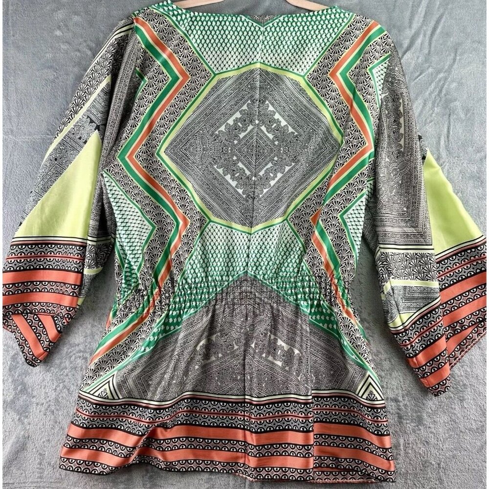 Calvin Klein Kimono Sleeve Blouse Women’s PTP 21.5" Multi Poly Tie Boho‎ Flowy